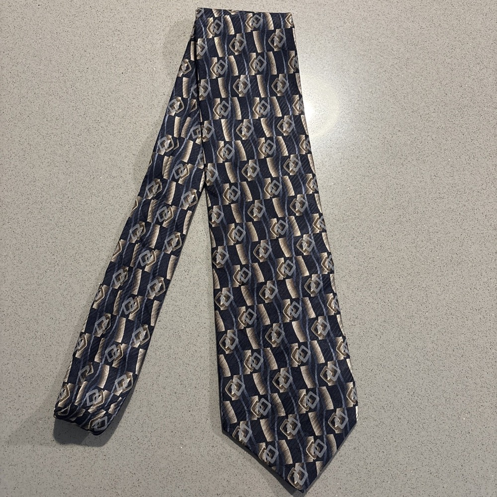 Milano 100% Printed Silk Blue Geometric Men's Neck Tie Made In USA